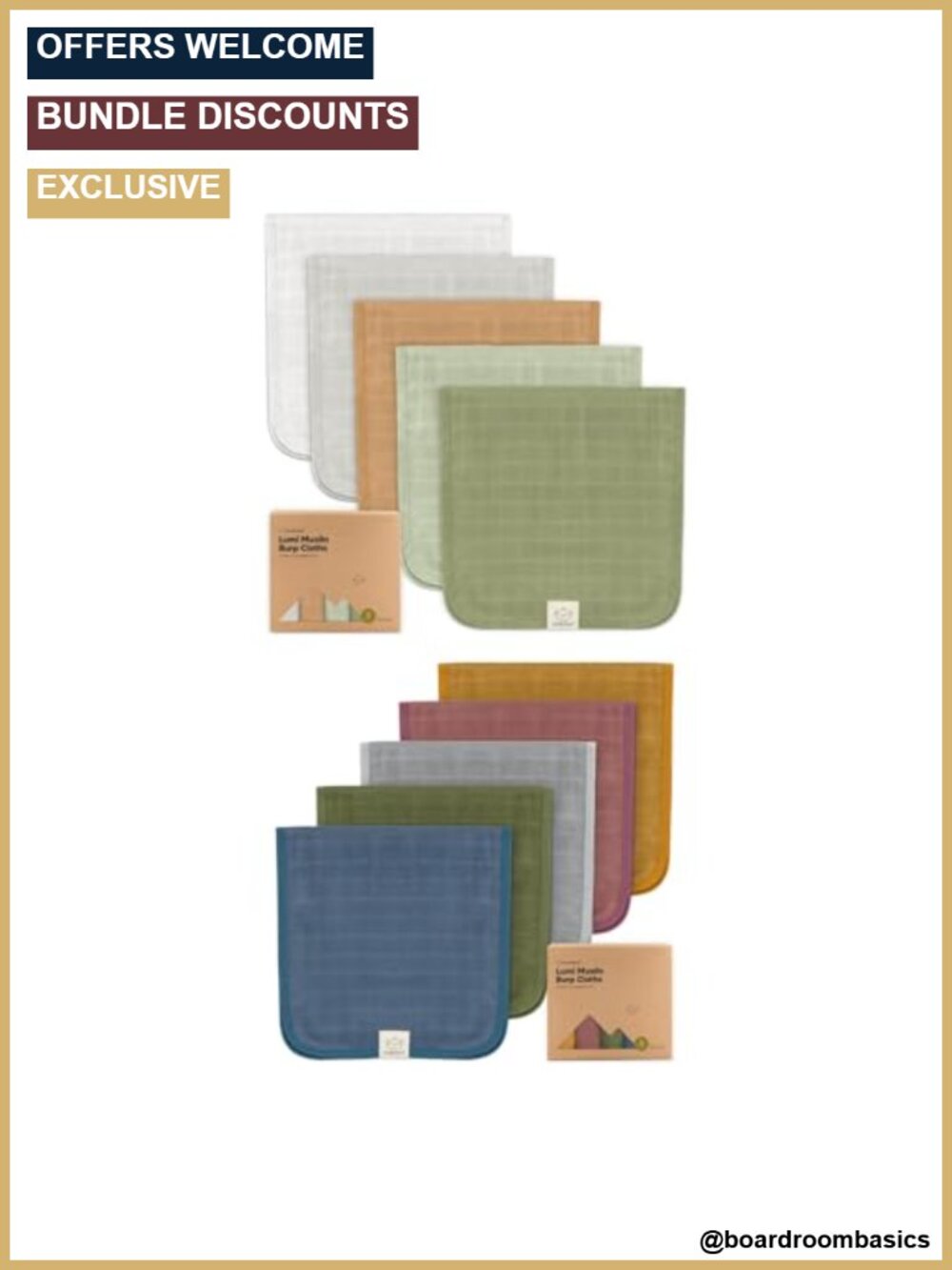 Muslin Burp Cloths 5-Pack Soft Absorbent Cotton Baby Spit Up Rags